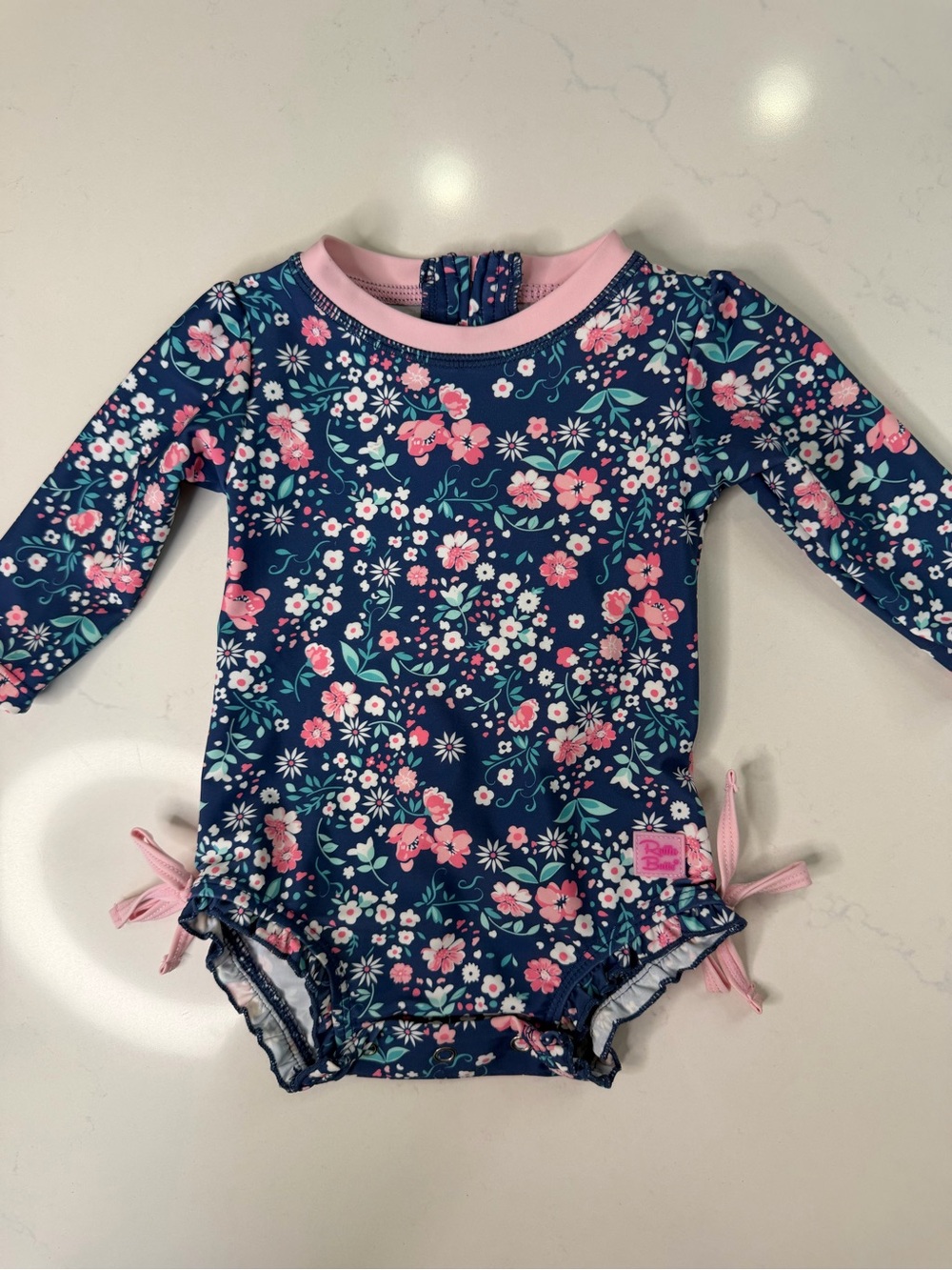 RuffleButts Baby Girls Floral Long Sleeve Rash Guard Swimsuit 3-6M Ruffle Butt
